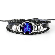 Load image into Gallery viewer, 12 Constellation Zodiac Sign Black Braided Leather Bracelet Cancer Leo Virgo Libra Woven Glass Dome Jewelry Punk Men Bracelet