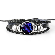 Load image into Gallery viewer, 12 Constellation Zodiac Sign Black Braided Leather Bracelet Cancer Leo Virgo Libra Woven Glass Dome Jewelry Punk Men Bracelet