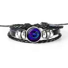 Load image into Gallery viewer, 12 Constellation Zodiac Sign Black Braided Leather Bracelet Cancer Leo Virgo Libra Woven Glass Dome Jewelry Punk Men Bracelet
