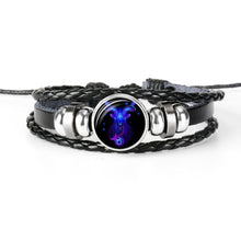 Load image into Gallery viewer, 12 Constellation Zodiac Sign Black Braided Leather Bracelet Cancer Leo Virgo Libra Woven Glass Dome Jewelry Punk Men Bracelet