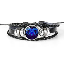 Load image into Gallery viewer, 12 Constellation Zodiac Sign Black Braided Leather Bracelet Cancer Leo Virgo Libra Woven Glass Dome Jewelry Punk Men Bracelet