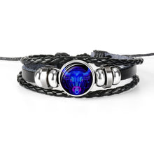 Load image into Gallery viewer, 12 Constellation Zodiac Sign Black Braided Leather Bracelet Cancer Leo Virgo Libra Woven Glass Dome Jewelry Punk Men Bracelet