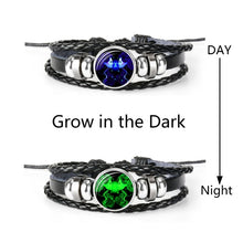 Load image into Gallery viewer, 12 Constellation Zodiac Sign Black Braided Leather Bracelet Cancer Leo Virgo Libra Woven Glass Dome Jewelry Punk Men Bracelet