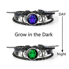 Load image into Gallery viewer, 12 Constellation Zodiac Sign Black Braided Leather Bracelet Cancer Leo Virgo Libra Woven Glass Dome Jewelry Punk Men Bracelet