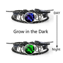 Load image into Gallery viewer, 12 Constellation Zodiac Sign Black Braided Leather Bracelet Cancer Leo Virgo Libra Woven Glass Dome Jewelry Punk Men Bracelet