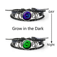 Load image into Gallery viewer, 12 Constellation Zodiac Sign Black Braided Leather Bracelet Cancer Leo Virgo Libra Woven Glass Dome Jewelry Punk Men Bracelet