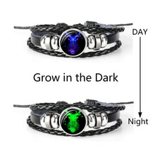 Load image into Gallery viewer, 12 Constellation Zodiac Sign Black Braided Leather Bracelet Cancer Leo Virgo Libra Woven Glass Dome Jewelry Punk Men Bracelet