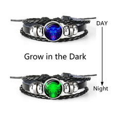 Load image into Gallery viewer, 12 Constellation Zodiac Sign Black Braided Leather Bracelet Cancer Leo Virgo Libra Woven Glass Dome Jewelry Punk Men Bracelet