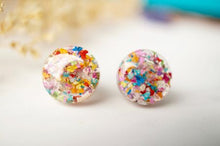 Load image into Gallery viewer, Real Pressed Flowers and Resin Circle Stud Earrings in Party Mix